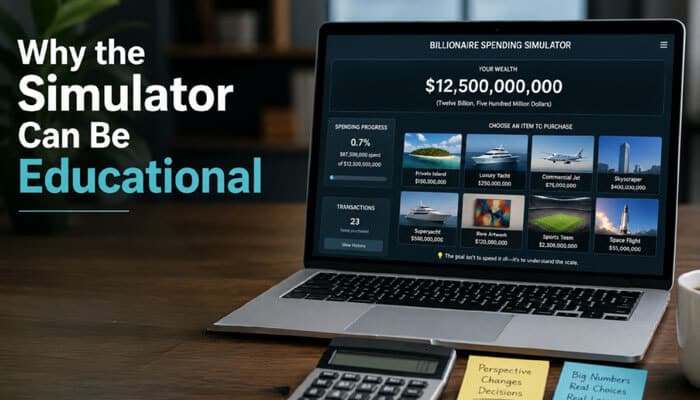Why the Simulator Can Be Educational - Startup Editor | Startup Editor Spend Mark Zuckerberg Money Nealfun.org educational billionaire simulator showing virtual purchases, spending progress, and a multibillion-dollar balance.