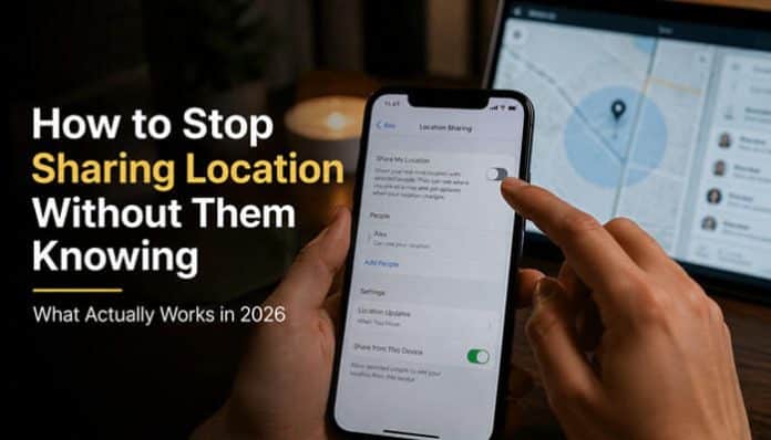 How to Stop Sharing Location Without Them Knowing on iPhone, showing the Location Sharing settings screen where a user manages Find My location-sharing preferences and privacy controls securely.