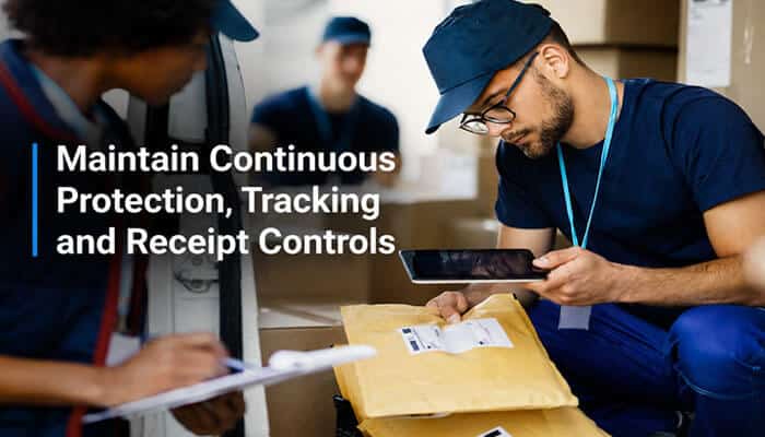 Maintain Continuous Protection, Tracking and Receipt Controls - Startup Editor | Startup Editor What Requirements Apply When Transmitting Secret Information—authorized courier tracking a protected package while maintaining custody and receipt records.
