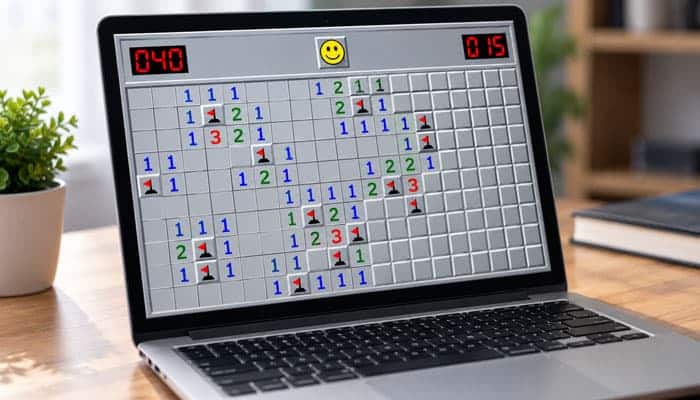 A Short History of Campo Minado - Startupeditor | Startup Editor Classic Campo Minado Minesweeper interface displayed on a modern laptop