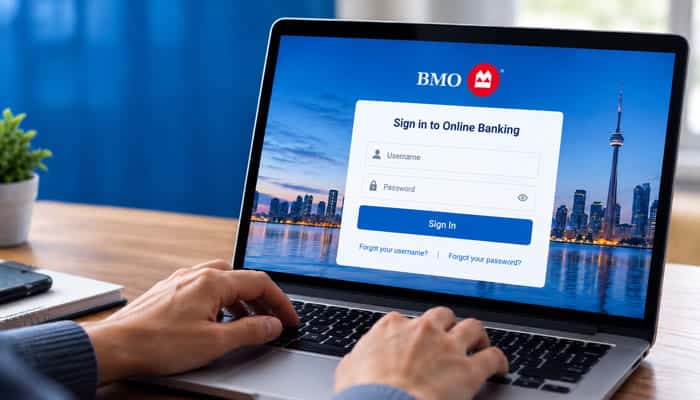 BMO Online Banking Login - Startupeditor | Startup Editor BMO Online Banking login screen displayed on a laptop
