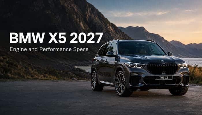 BMW X5 2027 Engine and Performance Specs - Startupeditor | Startup Editor BMW X5 2027 engine and performance specs with luxury SUV parked near mountain scenery.