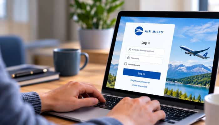 Is AIR MILES Login Still Available - Startupeditor | Startup Editor Airmiles login screen on a laptop showing AIR MILES account sign-in options.
