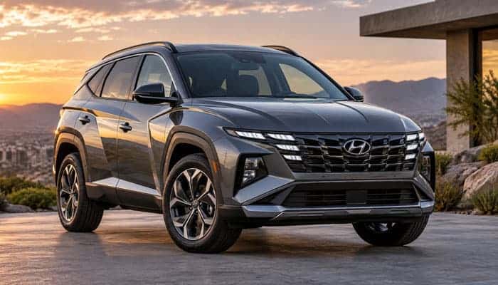 What Is New on the 2027 Hyundai Tucson - Startupeditor | Startup Editor 2027 Hyundai Tucson gray SUV shown in front three-quarter view