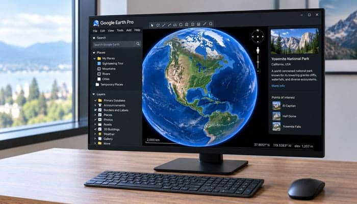 What Is the Latest Version of Google Earth Pro - Startupeditor | Startup Editor Google Earth Pro displaying a 3D globe and mapping tools on a desktop monitor.