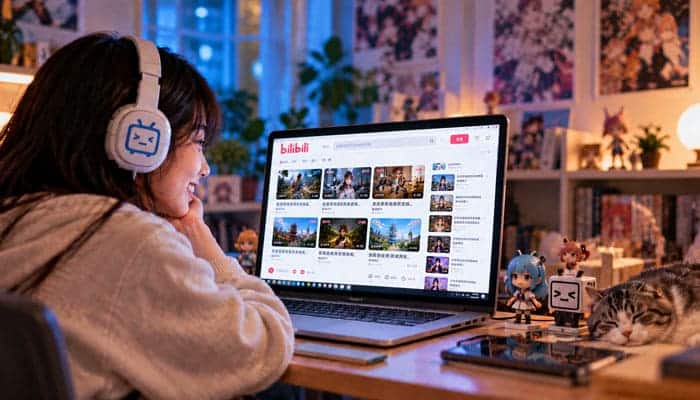 Why Is Bilibili Popular - Startupeditor | Startup Editor Bilibili platform open on a laptop with anime and entertainment videos