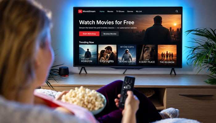 Free Movies: Does Free Mean Illegal? - Startup Editor | Startup Editor HD Hub 4 U movie streaming concept showing a user watching online entertainment content on a smart TV with digital streaming interface