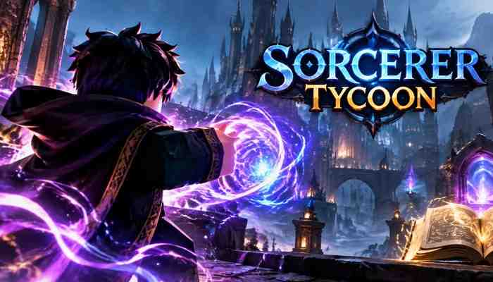 How Often Are New Sorcerer Tycoon Codes Released? - Startup Editor | Startup Editor Sorcerer Tycoon Codes 2026 gaming banner featuring a Roblox sorcerer casting purple magic in a fantasy world with the Sorcerer Tycoon logo and mystical gameplay elements.