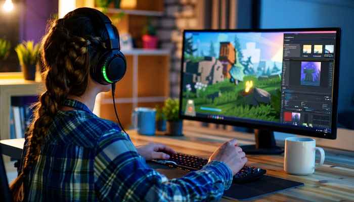 What Games Does RevolverTech Cover? - Startup Editor | Startup Editor RevolverTech Gaming workstation with a gamer playing on a desktop computer, RGB keyboard, gaming headset, and advanced gaming technology setup highlighting digital entertainment and game development.