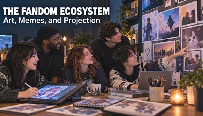 The Fandom Ecosystem: Art, Memes, and Projection - Startup Editor | Startup Editor Taylor Breesey Face fandom ecosystem showing online communities, fan creativity, digital discussions, and how mystery-driven content creates audience engagement.