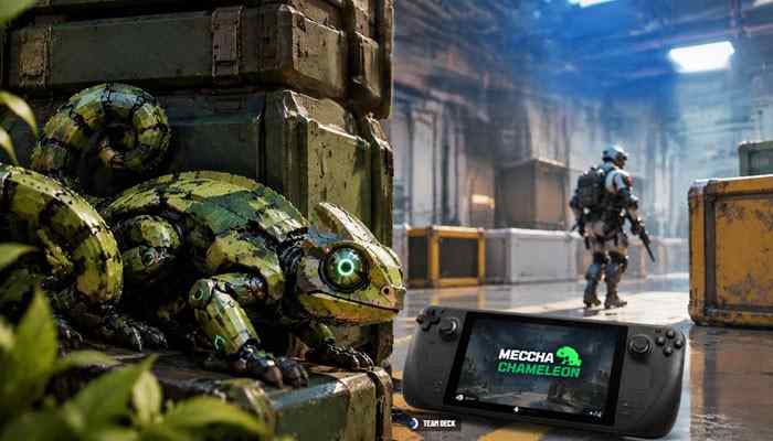 How to Play Mecha Chameleon as a Hider - Startup Editor | Startup Editor Mecha Chameleon gameplay scene showing a camouflaged player hiding near environmental objects while exploring multiplayer strategy and stealth mechanics.