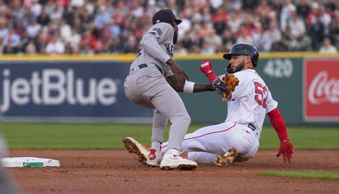 2026 Red Sox vs Yankees Season Series - Startup Editor | Startup Editor Red Sox vs New York Yankees Match Player Stats highlighting an MLB defensive play, baserunning action, and important moments from the Yankees vs Red Sox game.