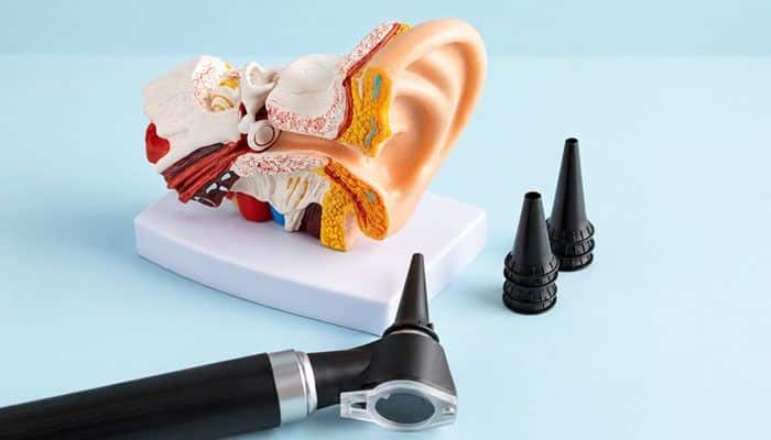 How Long Does Eustachian Tube Dysfunction Take to Heal? - Startup Editor | Startup Editor How I Cured My Eustachian Tube Dysfunction featuring detailed human ear anatomy model and diagnostic tools used for understanding eustachian tube dysfunction