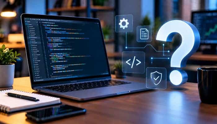 Is Tech Console Defstartup an Official Software Product - Startupeditor | Startup Editor Tech Console Defstartup concept with coding laptop and technology question mark