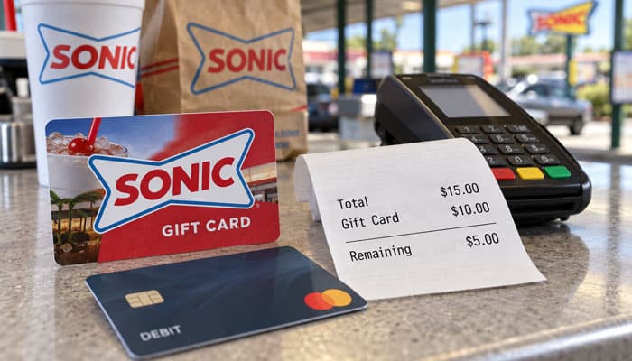 Sonic Gift Card Balance and Partial Payments - Startupeditor | Startup Editor Sonic gift card balance and partial payment example with a receipt, gift card payment, and remaining due.