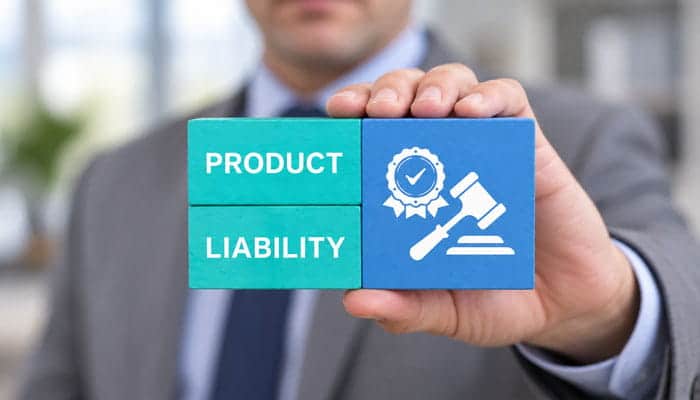 Why Is Product Liability Insurance Important - Startupeditor | Startup Editor Business professional holding product liability blocks with a gavel symbol to illustrate product liability insurance.