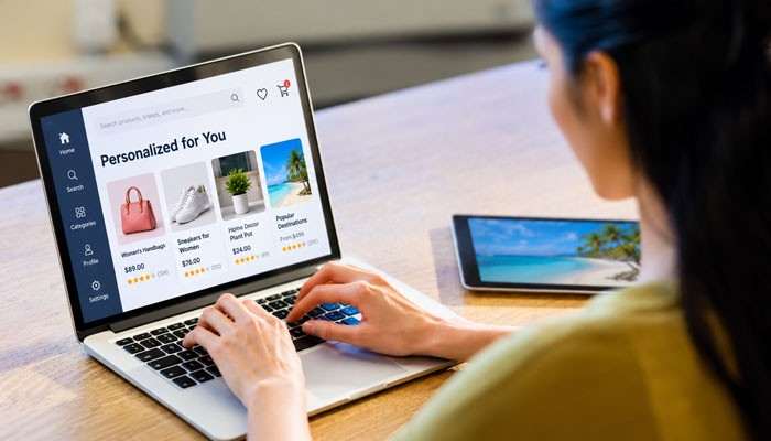Types of Data Used by Personalization Software - Startup Editor | Startup Editor Personalization and Behavioral Targeting Software showing tailored shopping recommendations, product prices, and customer preferences on a laptop.