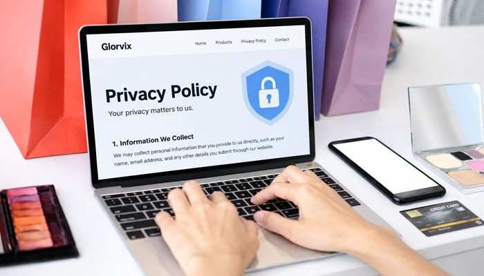 What Does Glorvix's Privacy Policy Say? - Startup Editor | Startup Editor Glorvix Com About Us privacy policy displayed on a laptop, illustrating information collection, website privacy, and user data practices.
