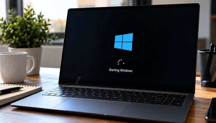 Does Fast Startup Fix Slow Windows Startup? - Startup Editor | Startup Editor How to Fix Slow Startup on Windows on a laptop displaying the Windows boot screen while troubleshooting delayed system startup.