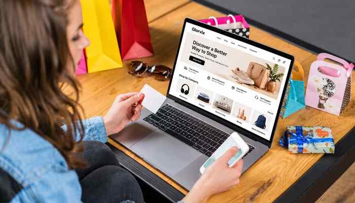 Does Glorvix Also Operate an Online Shopping Platform? - Startup Editor | Startup Editor Glorvix Com About Us online shopping platform displayed on a laptop as a customer browses product categories and prepares to make a purchase.