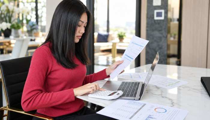 Do 1099 Workers Get Employee Benefits? - Startup Editor | Startup Editor What Is a 1099 Employee tax planning concept showing a self-employed professional using a calculator and laptop while reviewing financial documents.